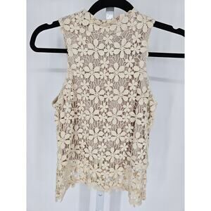 Vtg Y2K Aveci Womens Sz S Sleeveless Top Cream Floral Crochet Lace 2000s